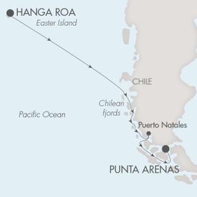 Cruises Around The World Ponant Yacht Le Soleal Cruise Map Detail Hanga Roa, Chile to Punta Arenas, Chile October 19-29 2025 - 10 Days