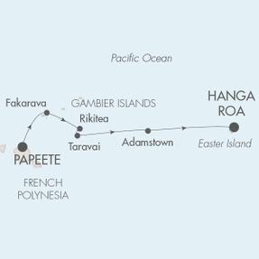 Cruises Around The World Ponant Yacht Le Soleal Cruise Map Detail Papeete, French Polynesia to Hanga Roa, Chile October 6-19 2025 - 14 Days