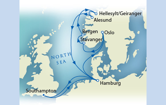 Itinerary Map - August 5-17 2009 Cunard Southampton to Southampton