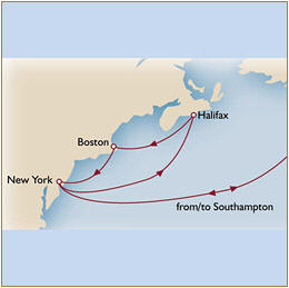 Croisieres de luxe Map Cunard Queen Mary 2 Qm 2 Southampton - Southampton
