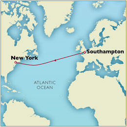 Croisieres de luxe Map Cunard Queen Mary 2 Qm 2 M003N: Southampton - New York