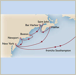 Croisire de Rve tout-inclus Map Cunard Queen Mary 2 Qm 2 2020 Southampton - Southampton