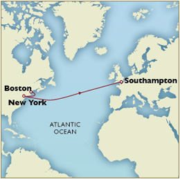 Luxury Cruise SINGLE/SOLO Map - Boston to Southampton