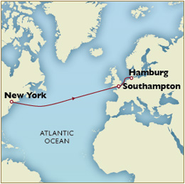 Luxury Cruise SINGLE/SOLO Map - New York to Hamburg