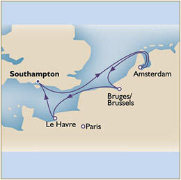 Croisieres de luxe Map Cunard Queen Victoria QV Southampton - Southampton