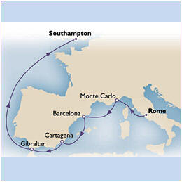 Croisieres de luxe Map Cunard Queen Victoria QV Civitavecchia - Southampton