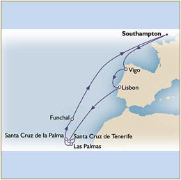 Map Cunard Queen Victoria QV 2010 Southampton to Southampton