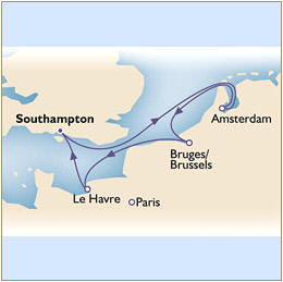 Map Cunard Queen Victoria QV 2010 Southampton to Southampton