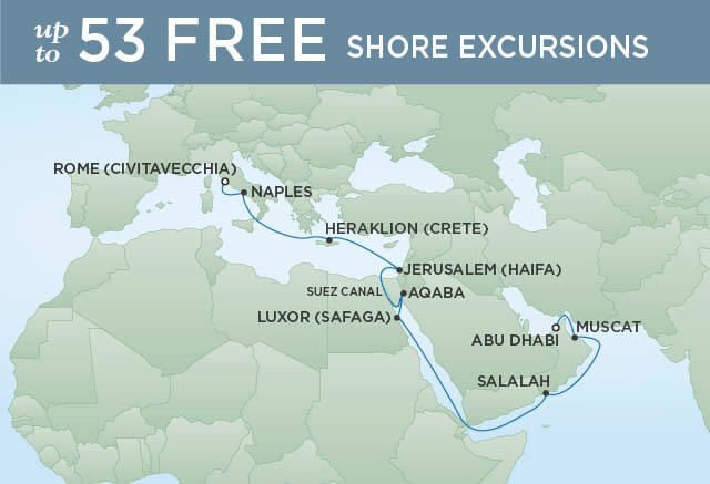 Itinerary Map Regent Seven Seas Voyager Cruises, World Cruise RSSC