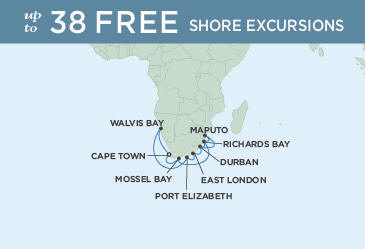 LUXURY CRUISES - Penthouse, Veranda, Balconies, Windows and Suites Vacation Map Regent Navigator 2022 November 16 December 1 2022 - 15 Days CAPE TOWN TO CAPE TOWN