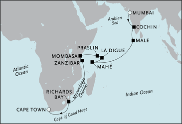Cruises Around The World Mumbai to Cape Town