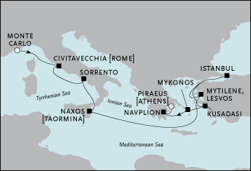 Cruises Around The World Monte Carlot to Athens