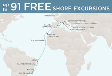Cruises Around The World Regent Mariner Map - ROME (CIVITAVECCHIA) TO RIO DE JANEIRO