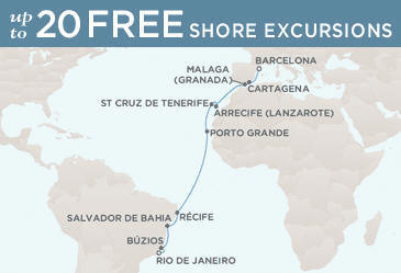 Cruises Around The World Regent Mariner Map BARCELONA TO RIO DE JANEIRO