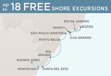 LUXURY CRUISES - Penthouse, Veranda, Balconies, Windows and Suites Regent Mariner Vacation Map BUENOS AIRES TO RIO DE JANEIRO