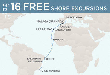 Cruises Around The World Regent Mariner Map RIO DE JANEIRO TO BARCELONA