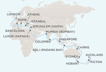 Cruises Around The World Map - Regent Seven Seas Navigator 2028 Cruises