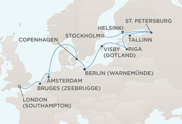 Cruises Around The World MAP - Regent Seven Seas Voyager World Cruises 2028