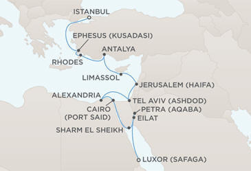 Cruises Around The World MAP - Regent Seven Seas Voyager World Cruises 2028