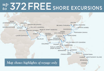 Cruises Around The World Regent World Cruises Voyager 2026 Map February 1 May 18 2026 - 106 Days