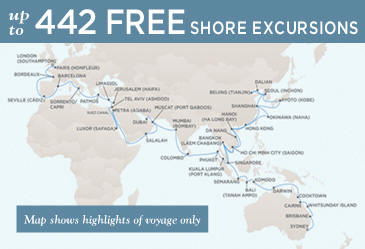 Cruises Around The World Regent World Cruises Voyager 2026 Map February 1 June 2 2026 - 121 Days