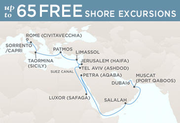 Regent Seven Seas Cruises Voyager 2014 Map DUBAI TO ROME (CIVITAVECCHIA)