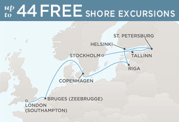 Regent Seven Seas Cruises Voyager 2014 Map STOCKHOLM TO LONDON (SOUTHAMPTON)
