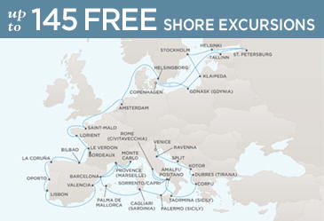 Regent Seven Seas Cruises Voyager 2014 Map COPENHAGEN TO VENICE