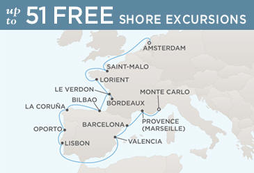 Cruises Around The World Regent World Cruises Voyager 2026 Map AMSTERDAM TO MONTE CARLO
