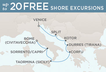 LUXURY CRUISES - Penthouse, Veranda, Balconies, Windows and Suites Vacation Map ROME (CIVITAVECCHIA) TO VENICE
