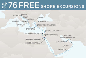 Cruises Around The World Regent World Cruises Voyager 2026 Map VENICE TO DUBAI