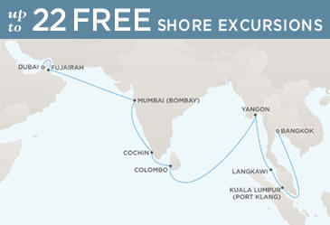 Regent Seven Seas Cruises Voyager 2014 Map DUBAI TO BANGKOK (LAEM CHABANG)
