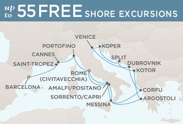 Regent Seven Seas Mariner 2014 World Cruise Map BARCELONA TO ROME (CIVITAVECCHIA)