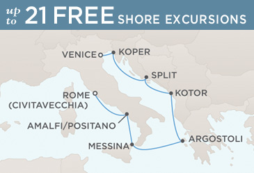Cruises Around The World Regent Seven Seas Mariner 2026 World Cruise Map VENICE TO ROME (CIVITAVECCHIA)