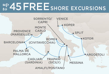 Regent Seven Seas Mariner 2014 World Cruise Map VENICE TO MONTE CARLO