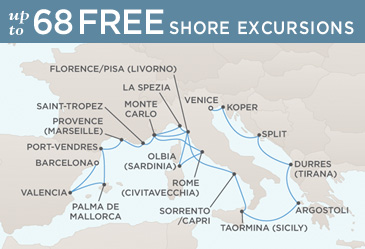 Regent Seven Seas Mariner 2014 World Cruise Map BARCELONA TO VENICE
