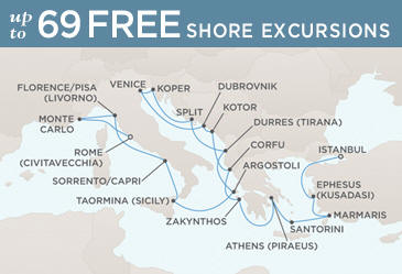 Cruises Around The World Regent Seven Seas Mariner 2026 World Cruise Map ROME (CIVITAVECCHIA) TO ISTANBUL
