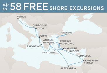 Cruises Around The World Regent Seven Seas Mariner 2026 World Cruise Map VENICE TO ATHENS (PIRAEUS)