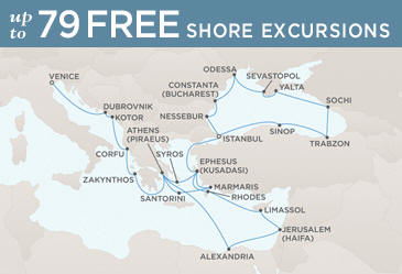 Cruises Around The World Regent Seven Seas Mariner 2026 World Cruise Map VENICE TO ISTANBUL