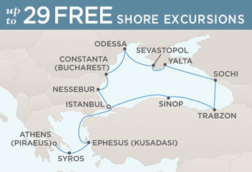 Cruises Around The World Regent Seven Seas Mariner 2026 World Cruise Map ATHENS (PIRAEUS) TO ISTANBUL