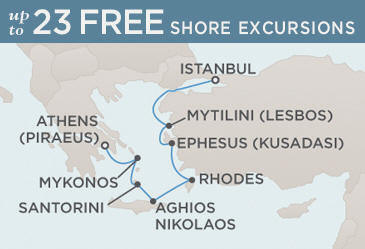 Regent Seven Seas Mariner 2014 World Cruise Map ISTANBUL TO ATHENS (PIRAEUS)