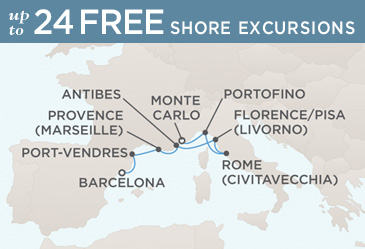 Cruises Around The World Regent Seven Seas Mariner 2026 World Cruise Map BARCELONA TO MONTE CARLO