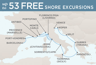 Cruises Around The World Regent Seven Seas Mariner 2026 World Cruise Map BARCELONA TO VENICE