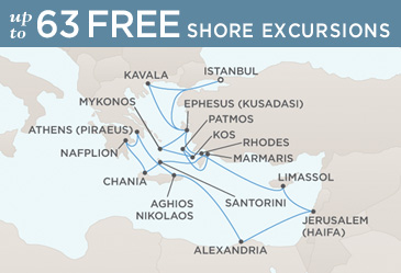 LUXURY CRUISES - Penthouse, Veranda, Balconies, Windows and Suites Regent Seven Seas Mariner 2027 World Cruise Vacation Map ISTANBUL TO ISTANBUL