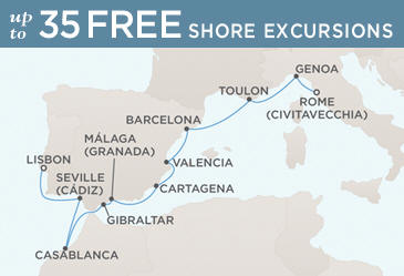 Regent Seven Seas Mariner 2014 World Cruise Map ROME (CIVITAVECCHIA) TO LISBON