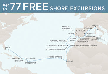 Regent Seven Seas Mariner 2014 World Cruise Map ROME (CIVITAVECCHIA) TO MIAMI