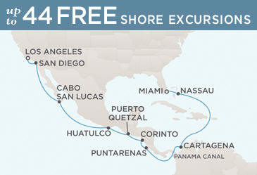 LUXURY CRUISES - Penthouse, Veranda, Balconies, Windows and Suites Vacation Map MIAMI TO LOS ANGELES december 2021 january 2021