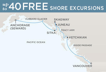 Regent Seven Seas Cruises Navigator 2014 Map VANCOUVER TO ANCHORAGE (SEWARD
