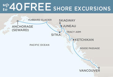 Regent Seven Seas Cruises Navigator 2014 Map VANCOUVER TO ANCHORAGE (SEWARD)