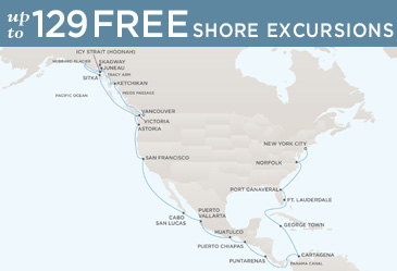 Regent Seven Seas Cruises Navigator 2014 Map VANCOUVER TO NEW YORK CITY